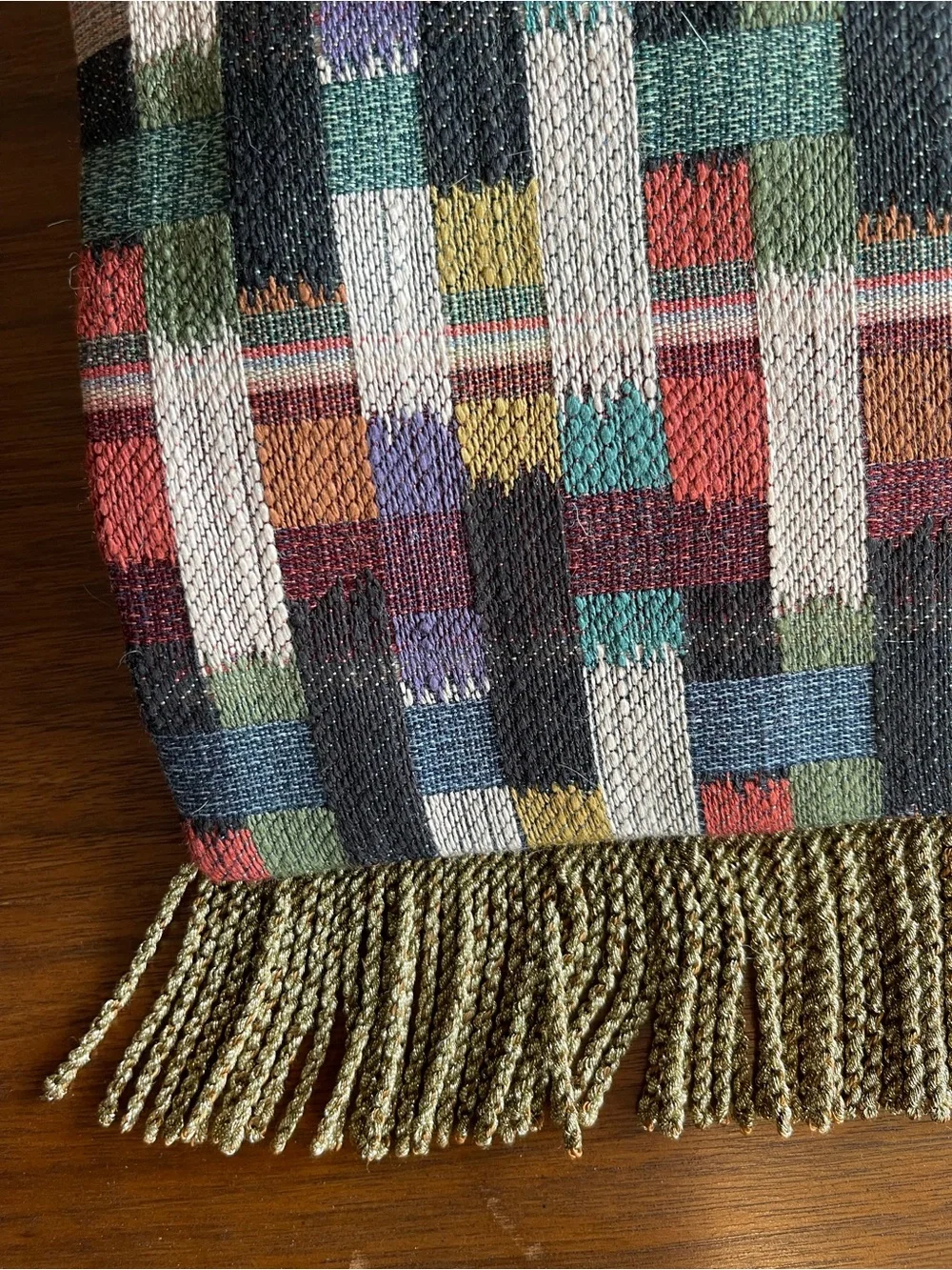 Vintage 90’s Clarence House Reversible Table Runner w Metallic Trim